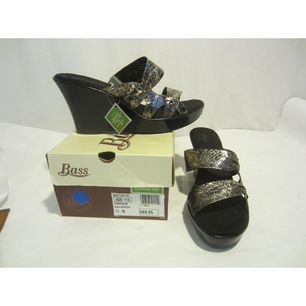 BASS Moreen wedge cushion step sandals shoes Women 11 NWT $90 Champagne silver